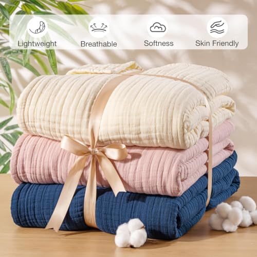 Exclusivo Mezcla 100% Cotton 6-Layer Muslin Throw Blanket, Ivory