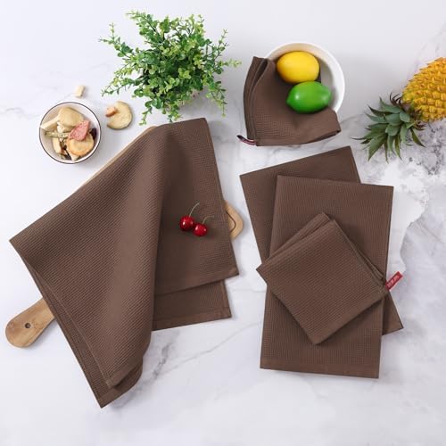 Homaxy 100% Cotton Kitchen Towels and Dishcloths Set - 12 Pack Waffle
