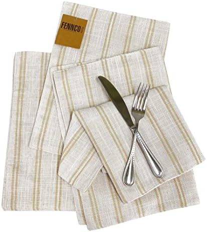 Fennco Styles Modern Striped Linen Blend Placemats 14" W x 20" L, Set