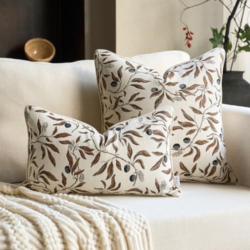 Alerfa Beige Floral Throw Pillow Cover 20 x 20 Inch Sqaure Luxury