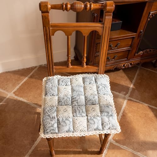 vctops Boho Patchwork Quilted Chair Cushions with Ties Cotton Linen