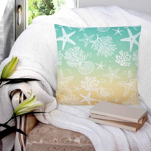 Pillow Covers 18x18 Set of 2, Teal Yellow Ombre Coastal Throw Pillow