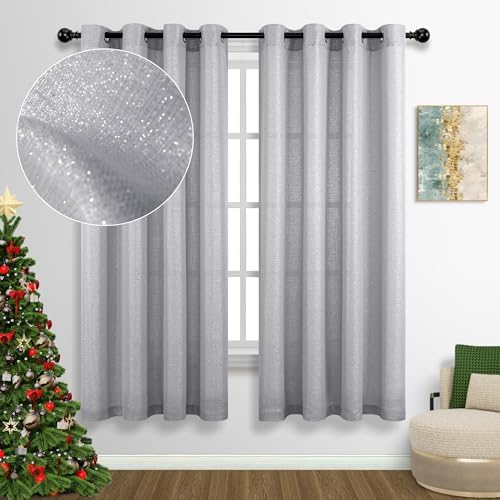 Silver Curtains 63 Inch Length for Kids Bedroom 2 Panels Grommet Semi