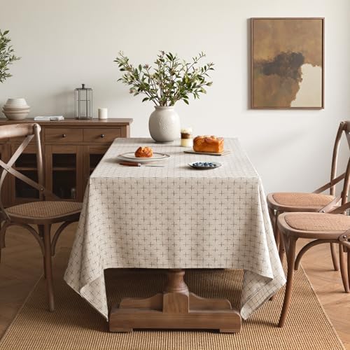 MIULEE Natural Beige Rectangle Cross-Star Textured Table Cloth 60x84