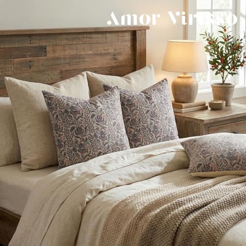 Amor Virisso Floral Pillow Covers 18x18 Set of 2 Vintage Block Print