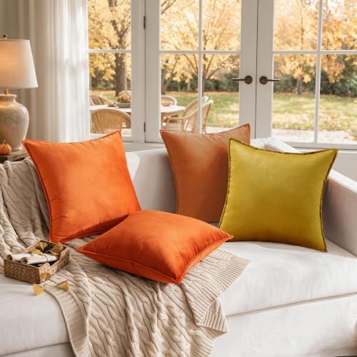 VAKADO Burnt Orange Rust Fall Velvet Throw Pillow Covers 18x18 Set of