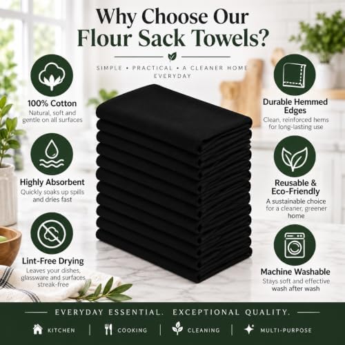 DG Collections 100% Cotton Flour Sack Towels – 12 Pack, 27x27 Inches