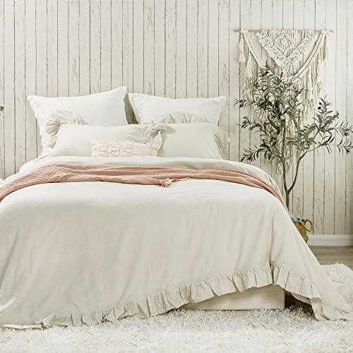 meadow park 100% Stone Washed Linen Duvet Cover Set 3 Pieces, King