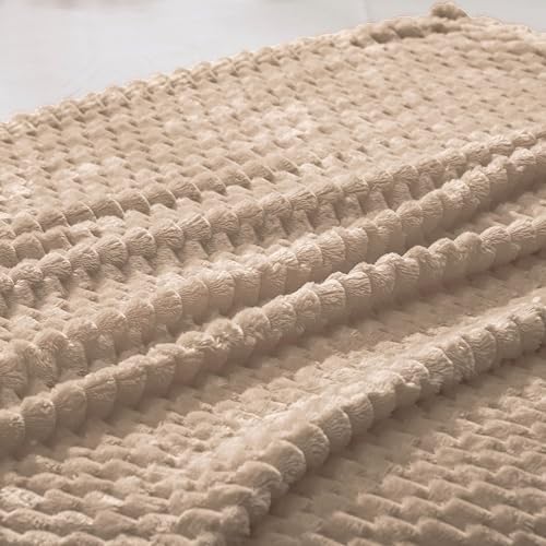 Vessia Flannel Fleece Throw Blanket(50x70 inch), 3D Jacquard Camel