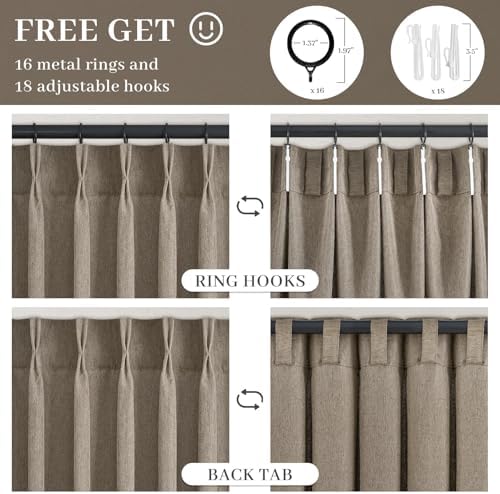 96 Inches Length Pinch Pleated Linen Curtains 2 Panels Burlywood