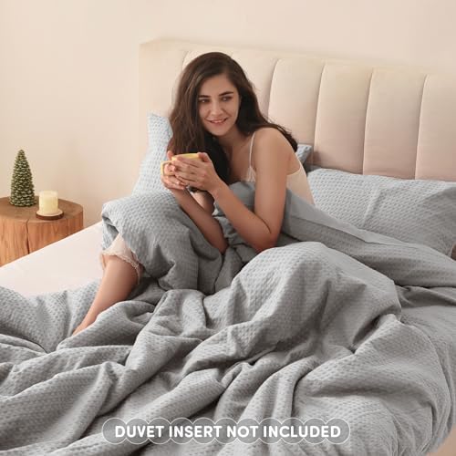 Comfort Spaces Mina Duvet Cover Set, Full/Queen, 3 Piece, Light Grey