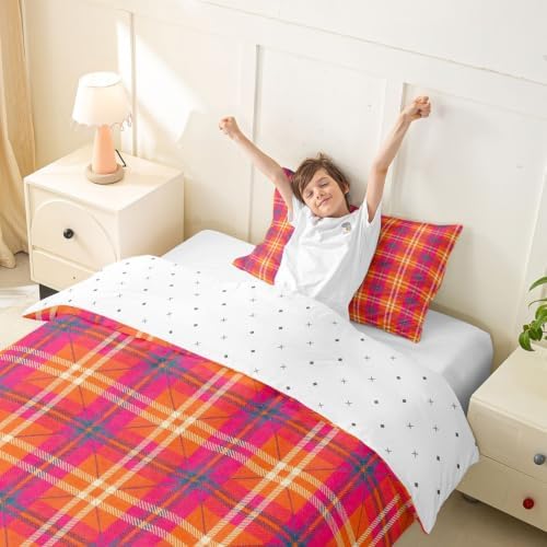 Homewish Geometric Plaid Patchwork Kids Duvet Cover Set Twin