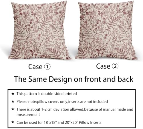 Burgundy Red Fern Leaves Pillow Covers 18X18 Inch Plant Leaf Floral