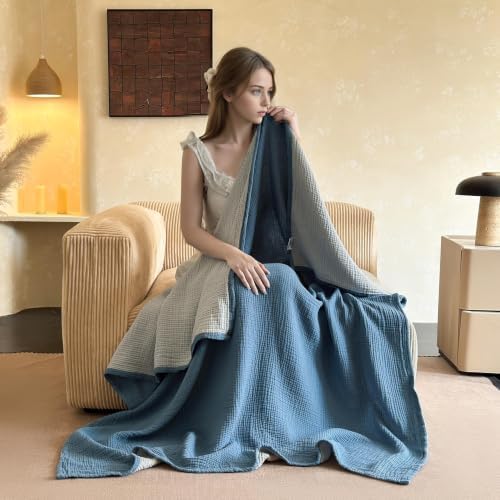 Simple&Opulence 100% Cotton Muslin Blanket Queen Size, Lightweight