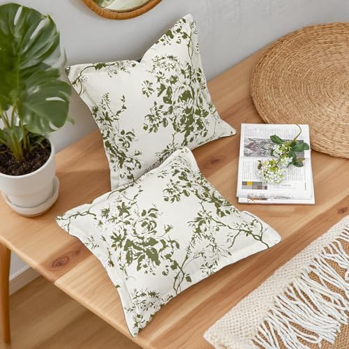 Set of 2 Jacquard Throw Pillow Covers 20x20 Inch, Soft Floral