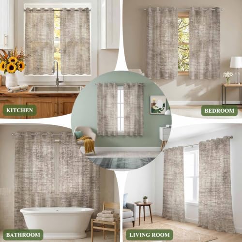 Brown Beige Sheer Curtains 84 Inch Length 2 Panels Set Farmhouse Linen