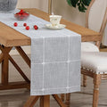 NEWISHER Rustic Embroidered Plaid Cloth Table Runner 72 inches, Grey