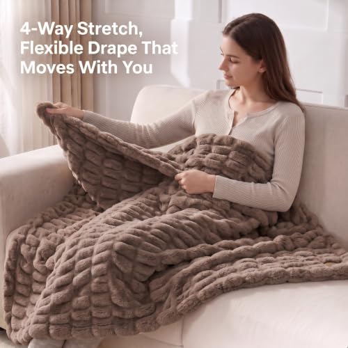 Soft Double-Sided Faux Fur Throw Blanket for Couch, Taupe, 60x80