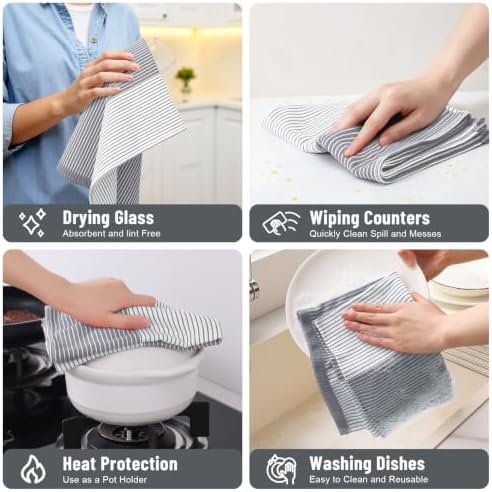 Homaxy Premium 100% Cotton Kitchen Towels 18"x28", 6 Pack, Grey