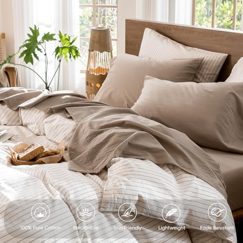 MooMee Sheet Set 100% Washed Cotton Linen-Like Extra Deep Pocket King
