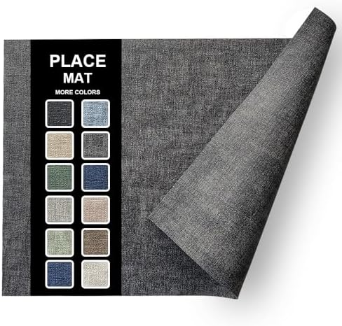 Place Mats Set of 4, Light Gray Leather Table Mats, Washable