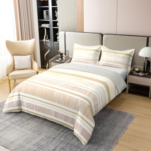 Erosebridal Beige and White Striped King 100% Cotton Duvet Cover for