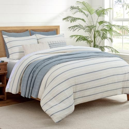 Levtex Home - Waffle Stripe Blue Duvet Set - King Duvet (106x94in) and