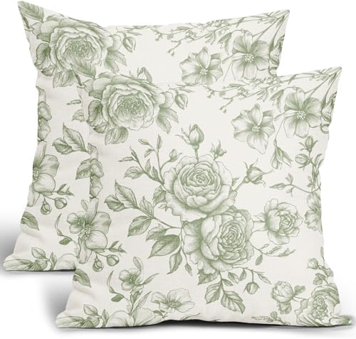 Sage Green and White Floral Throw Pillow Covers Chinoiserie Cushion