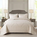 NEWLAKE Quilt Bedspread Set, Beige Jacquard Embossed Floral Pattern