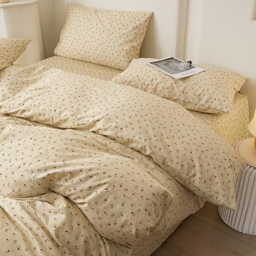 HighBuy Floral Cotton Duvet Cover Set Queen Size, Vintage Floral Duvet