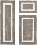 Cotton Tufted Beige White Bathroom Rugs Sets 3 Piece