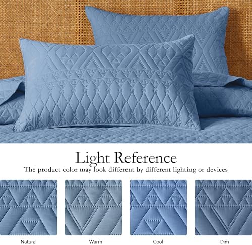 akkialla Full/Queen Quilt Set, Boho Style in a Solid Color, Bluish
