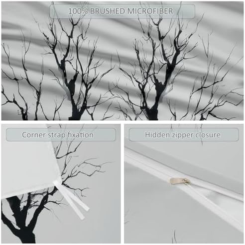 Light Gray Duvet Cover Set King Size, Minimalist Dead Branch Pattern