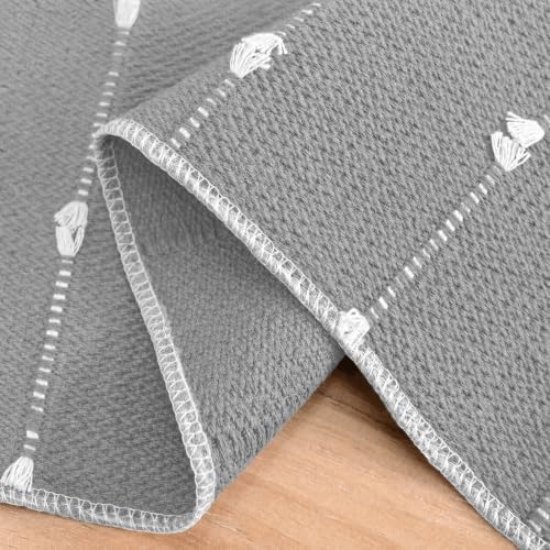 Artoid Mode Grey Farbic Rustic Cotton Woven Table Runner, Farmhouse