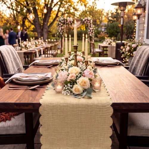 Jecery 10 Pack Scalloped Burlap Table Runners, 12 x 72 Inch