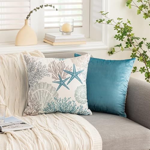 Tritard Coastal Pillow Covers Set of 2, 22x22, Blue
