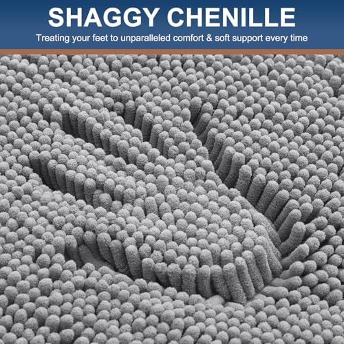 Smiry Chenille Bathroom Rugs Sets 3 Piece (30x20+24x16+24x20, Grey)