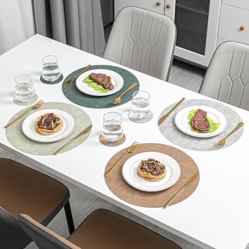 Faux Leather Placemats and Coasters Set of 6, Washable Reversible