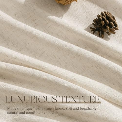 Jowels Cream Linen Curtains 63 Inch Long 2 Panels for Living Room