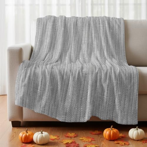 Flannel Fleece Blanket 60" x 80", Light Gray Microfiber Cozy Soft