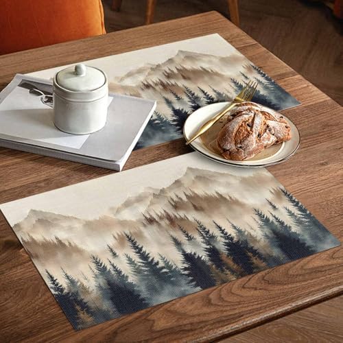 Placemats Set of 8, Tan Forest Woven Placemat, Linen Place Mats for