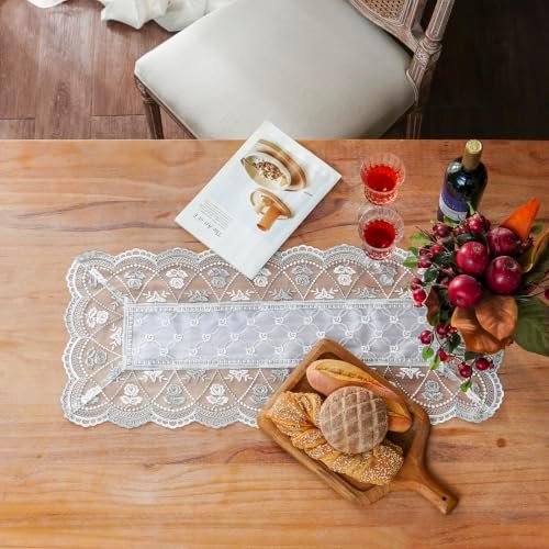ARTABLE Light Grey Lace Table Runner Macrame Embroidered Scarf