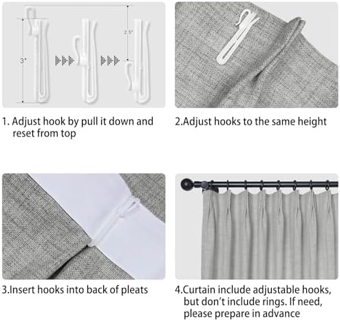Macochico Extra Long Pinch Pleated Linen Curtains 108 Inches Long for