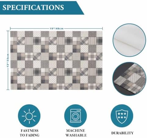 Taupe Gray Grid Placemats Set of 8, Cotton Linen Fabric Place Mats