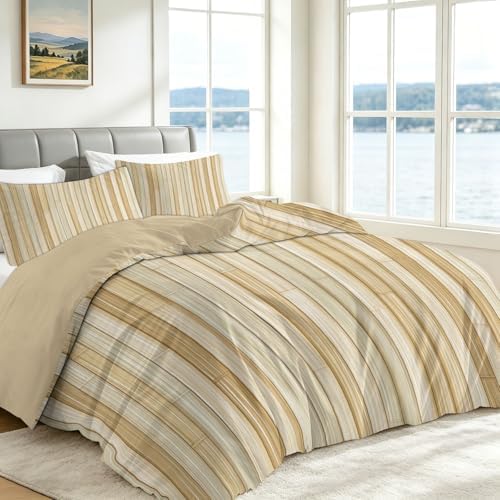 California King Duvet Cover Set Vertical Lines of Wood Grain Texture
