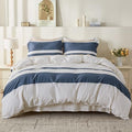 Simple&Opulence French Linen Duvet Cover Set with Stripe 104”x92”, 3