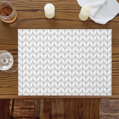 Boho Gray Placemats Set of 8, Cotton Linen Fabric Place Mats, White