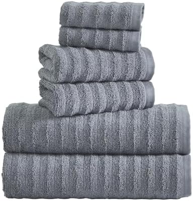 Performance Cotton 6-Piece Bath Towel Set in Textured Grey
