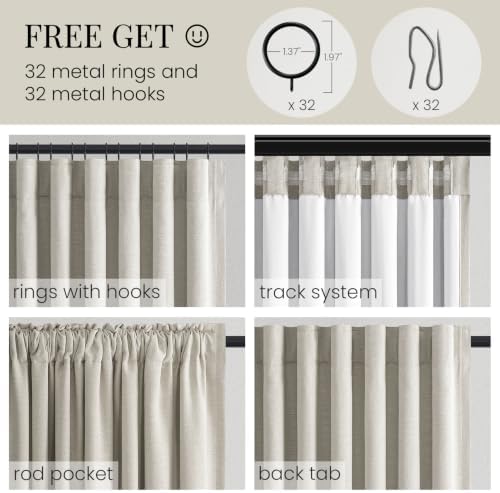 Oat Beige 84 Inch Luxury Linen Blackout Curtains for Bedroom 2 Panels