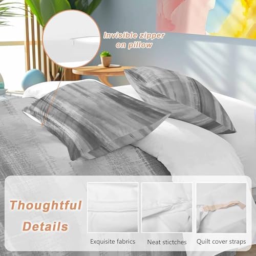Duvet Cover Set Queen Gray Black Gradient Abstract 3 Piece Bedding Set